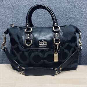 Coach Madison Op Art F0826-12943 Black Lavender Satchel Purse Handbag Authentic